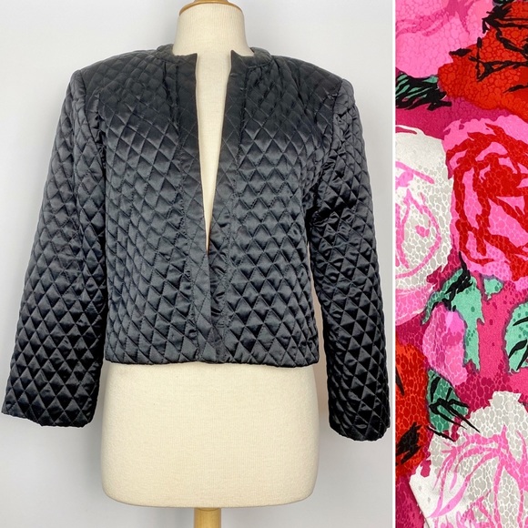 Vintage Jackets & Blazers - Vtg 80s Flora Kung silk quilted rose lining jacket
